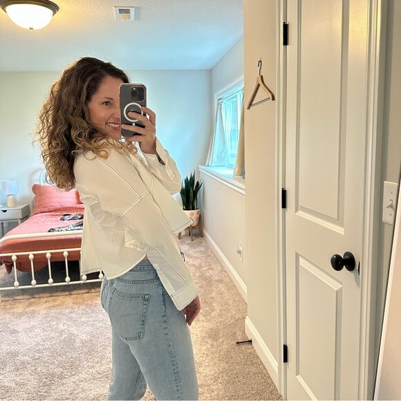 NWT SOLID & STRIPED White Cropped Long Sleeve Cotton Top Small - Picture 2 of 9